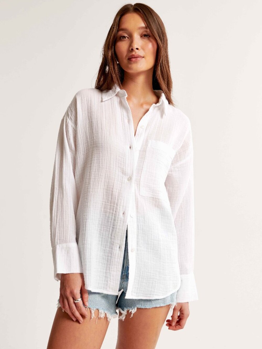 Abercrombie & Fitch White Oversized Gauzy Shirt size XS